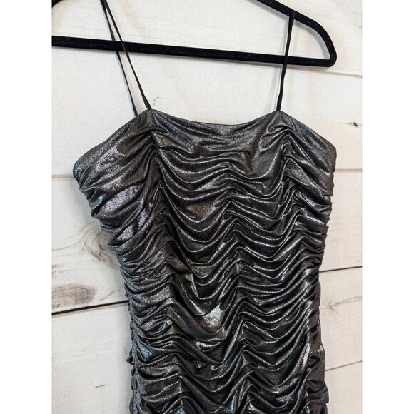 Cache Strapless Silver Shimmer Rouched Drs Sz 8 Festive Holiday Party Cocktail - Picture 7 of 7